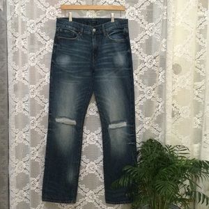 Lucky Brand 363 Straight Distressed Blue Denim Jeans Size 29/32 Actual(32/32)